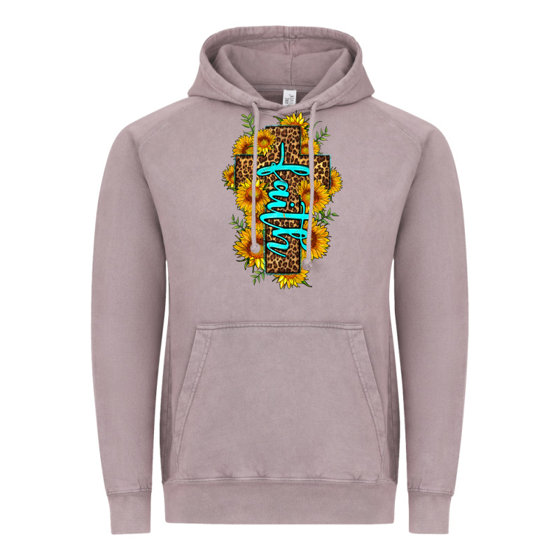 Faith Sunflower Leopard Cross Olivia Vintage Hoodie by OliviaCreatesArt | Teevron