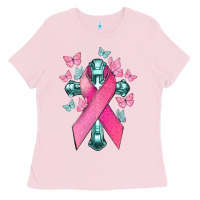 Bubblegum Pink Cancer Cross Cancer Awareness Ladies Tee - HowdyJamesFarm