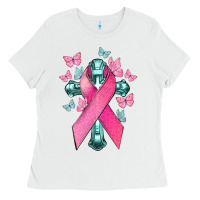 White Cancer Cross Cancer Awareness Ladies Tee - HowdyJamesFarm