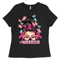 Black Warrior Cancer messy bun Cancer Awareness Ladies Tee - HowdyJamesFarm