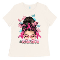 Bone Warrior Cancer messy bun Cancer Awareness Ladies Tee - HowdyJamesFarm