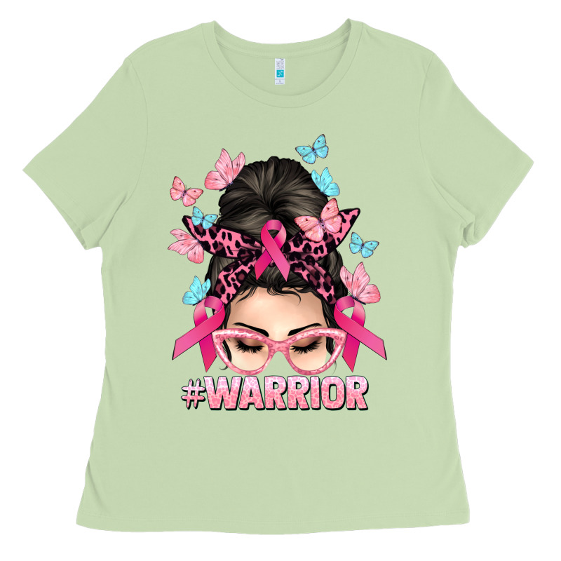 Warrior Cancer Messy Bun Cancer Awareness Ladies Tee by HowdyJamesFarm | Teevron