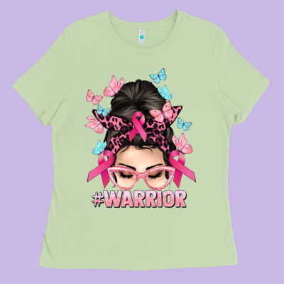 Warrior Cancer Messy Bun Cancer Awareness Ladies Tee Designed By Howdyjamesfarm
