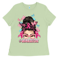 Matcha Warrior Cancer messy bun Cancer Awareness Ladies Tee - HowdyJamesFarm