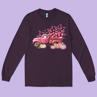 Breast Cancer Truck Long Sleeve Tee Designed By Fadigitalartstudio