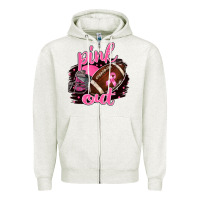 Oatmeal Heather Pink Out Football Zipper Hoodie - BarkalooDesign