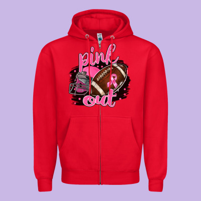 Pink Out Football Zipper Hoodie Designed By Barkaloodesign