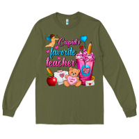 Army Green Cupid's Favorite Teacher Valentine's Day Frappe Long Sleeve Tee - FaDigitalArtStudio