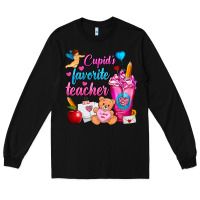 Black Cupid's Favorite Teacher Valentine's Day Frappe Long Sleeve Tee - FaDigitalArtStudio
