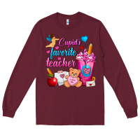 Burgundy Cupid's Favorite Teacher Valentine's Day Frappe Long Sleeve Tee - FaDigitalArtStudio