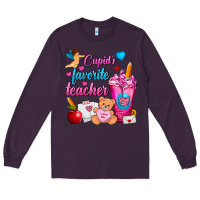 Plum Cupid's Favorite Teacher Valentine's Day Frappe Long Sleeve Tee - FaDigitalArtStudio