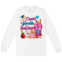 White Cupid's Favorite Teacher Valentine's Day Frappe Long Sleeve Tee - FaDigitalArtStudio