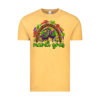 Vintage Mustard Mardi Gras rainbow and masks Vintage Tee - HowdyJamesFarm