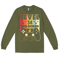Army Green level 34 unlocked shirt video gamer 34th birthday gifts tee t shirt Long Sleeve Tee - longCreatives