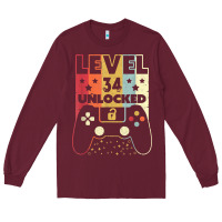 Burgundy level 34 unlocked shirt video gamer 34th birthday gifts tee t shirt Long Sleeve Tee - longCreatives