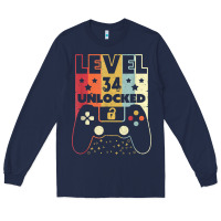 Navy level 34 unlocked shirt video gamer 34th birthday gifts tee t shirt Long Sleeve Tee - longCreatives