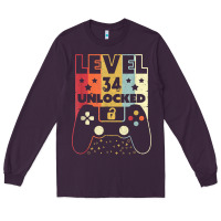 Plum level 34 unlocked shirt video gamer 34th birthday gifts tee t shirt Long Sleeve Tee - longCreatives