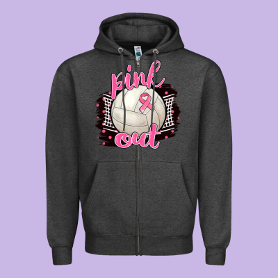 Pink Out Volleyball Zipper Hoodie Designed By Barkaloodesign