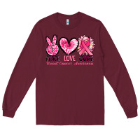 Burgundy Peace love cure Breast Cancer Awareness Long Sleeve Tee - FaDigitalArtStudio