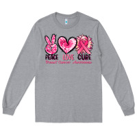 Heather Grey Peace love cure Breast Cancer Awareness Long Sleeve Tee - FaDigitalArtStudio