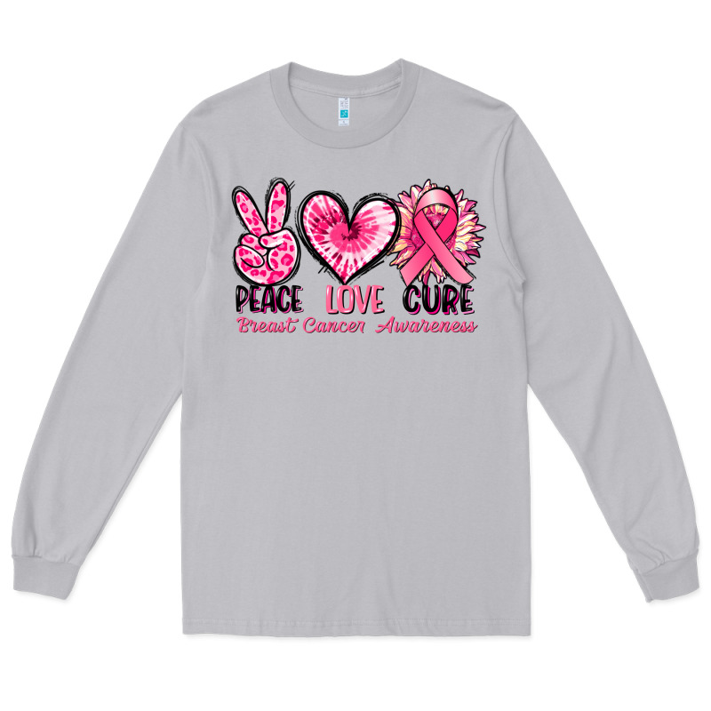 Peace Love Cure Breast Cancer Awareness Long Sleeve Tee by FaDigitalArtStudio | Teevron