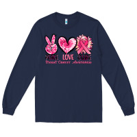 Navy Peace love cure Breast Cancer Awareness Long Sleeve Tee - FaDigitalArtStudio