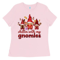 Bubblegum Pink Chilling with my gnomies Valentine's Day Ladies Tee - HowdyJamesFarm