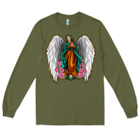 Army Green Angel Wing Lady of Guadalupe Long Sleeve Tee - Jasminsmagicworld