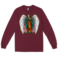 Burgundy Angel Wing Lady of Guadalupe Long Sleeve Tee - Jasminsmagicworld