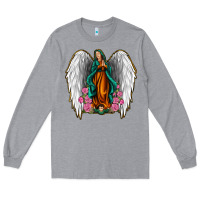 Heather Grey Angel Wing Lady of Guadalupe Long Sleeve Tee - Jasminsmagicworld