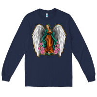 Navy Angel Wing Lady of Guadalupe Long Sleeve Tee - Jasminsmagicworld