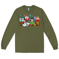 Army Green christmas snowman coffee cups Long Sleeve Tee - OliviaCreatesArt