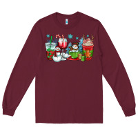 Burgundy christmas snowman coffee cups Long Sleeve Tee - OliviaCreatesArt