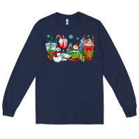 Navy christmas snowman coffee cups Long Sleeve Tee - OliviaCreatesArt