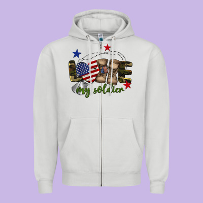 Love My Soldier Zipper Hoodie Designed By Barkaloodesign