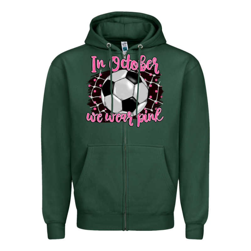 In October We Wear Pink Soccer Zipper Hoodie by BarkalooDesign | Teevron