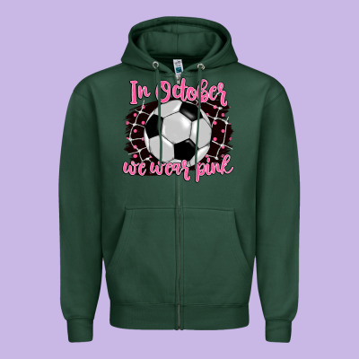 In October We Wear Pink Soccer Zipper Hoodie Designed By Barkaloodesign