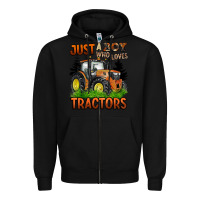 Black just a boy who loves tractors Zipper Hoodie - BarkalooDesign