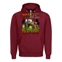 Burgundy just a boy who loves tractors Zipper Hoodie - BarkalooDesign