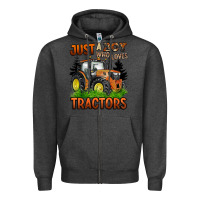 Charcoal Heather just a boy who loves tractors Zipper Hoodie - BarkalooDesign