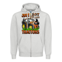 Dove Grey just a boy who loves tractors Zipper Hoodie - BarkalooDesign