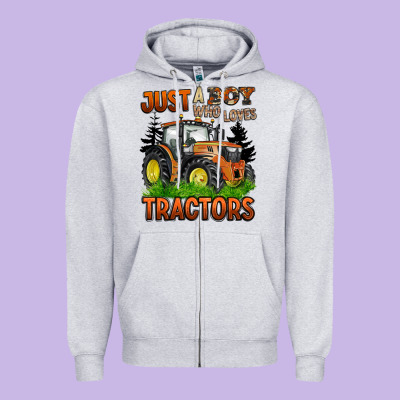 Just A Boy Who Loves Tractors Zipper Hoodie Designed By Barkaloodesign