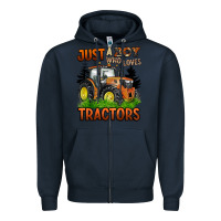 Navy just a boy who loves tractors Zipper Hoodie - BarkalooDesign