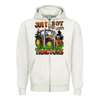 Oatmeal Heather just a boy who loves tractors Zipper Hoodie - BarkalooDesign