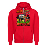 Red just a boy who loves tractors Zipper Hoodie - BarkalooDesign