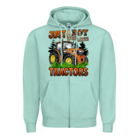 Seafoam just a boy who loves tractors Zipper Hoodie - BarkalooDesign
