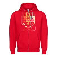 Red level 34 unlocked shirt video gamer 34th birthday gifts tee t shirt Zipper Hoodie - longCreatives