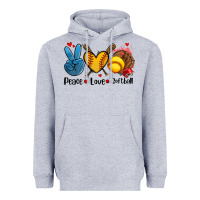 Heather Grey peace love  softball Heavyweight Hoodie - AdoDesignShop