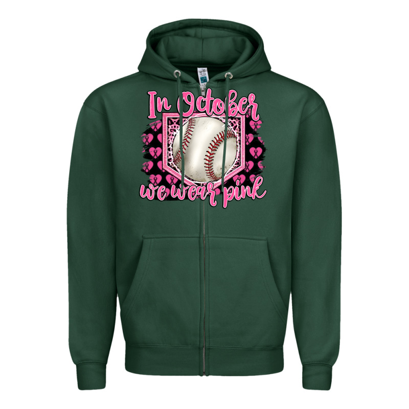 In October We Wear Pink Baseball Zipper Hoodie by BarkalooDesign | Teevron