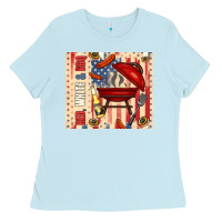 Baby Blue red white and bbq usa flag Ladies Tee - TumblerDesignByShophia
